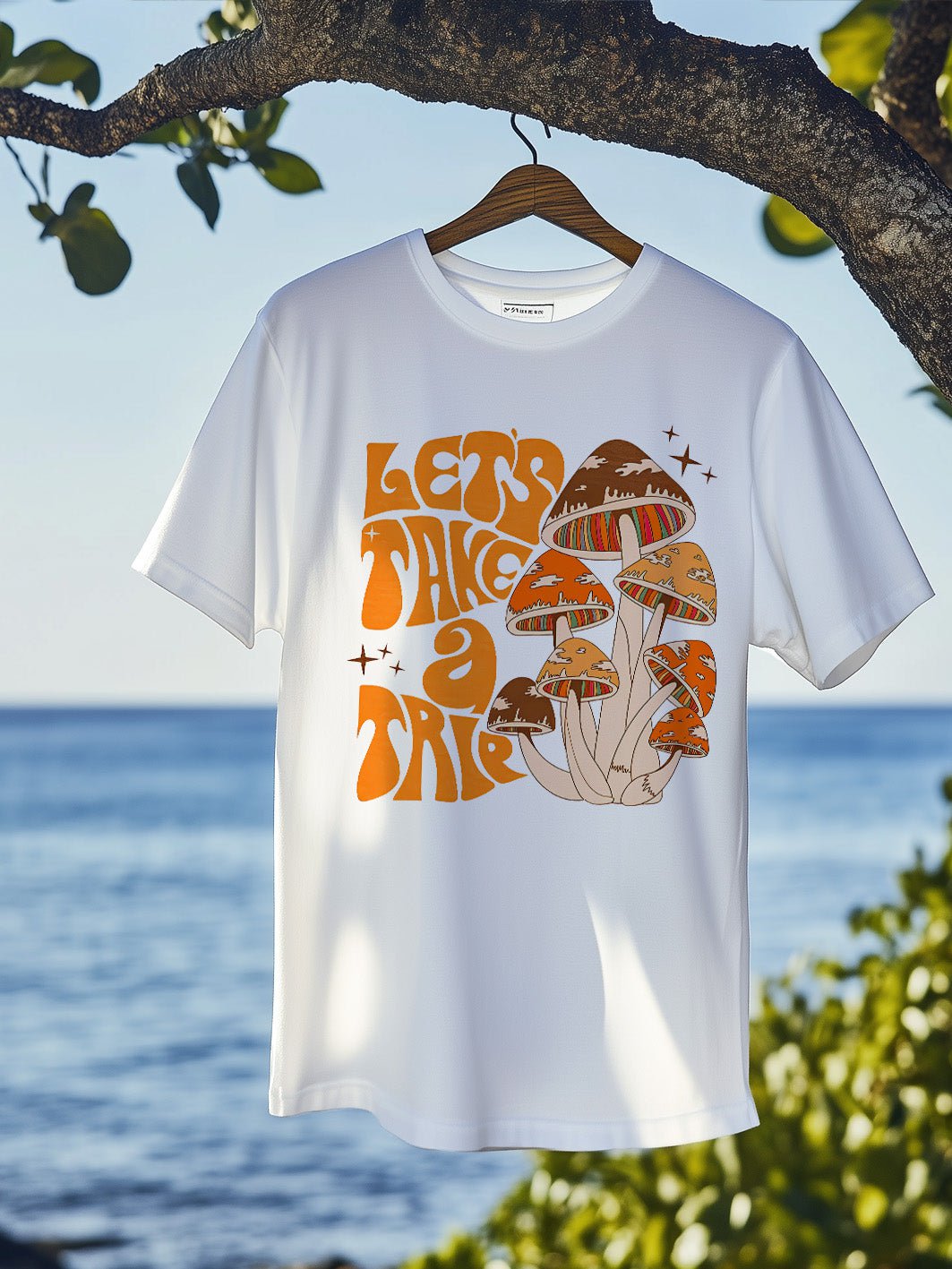 Men's Let's Take A Trie Mushroom Print Casual T-Shirt
