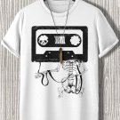 Men's Music Cassette Skeleton Print Casual T-Shirt