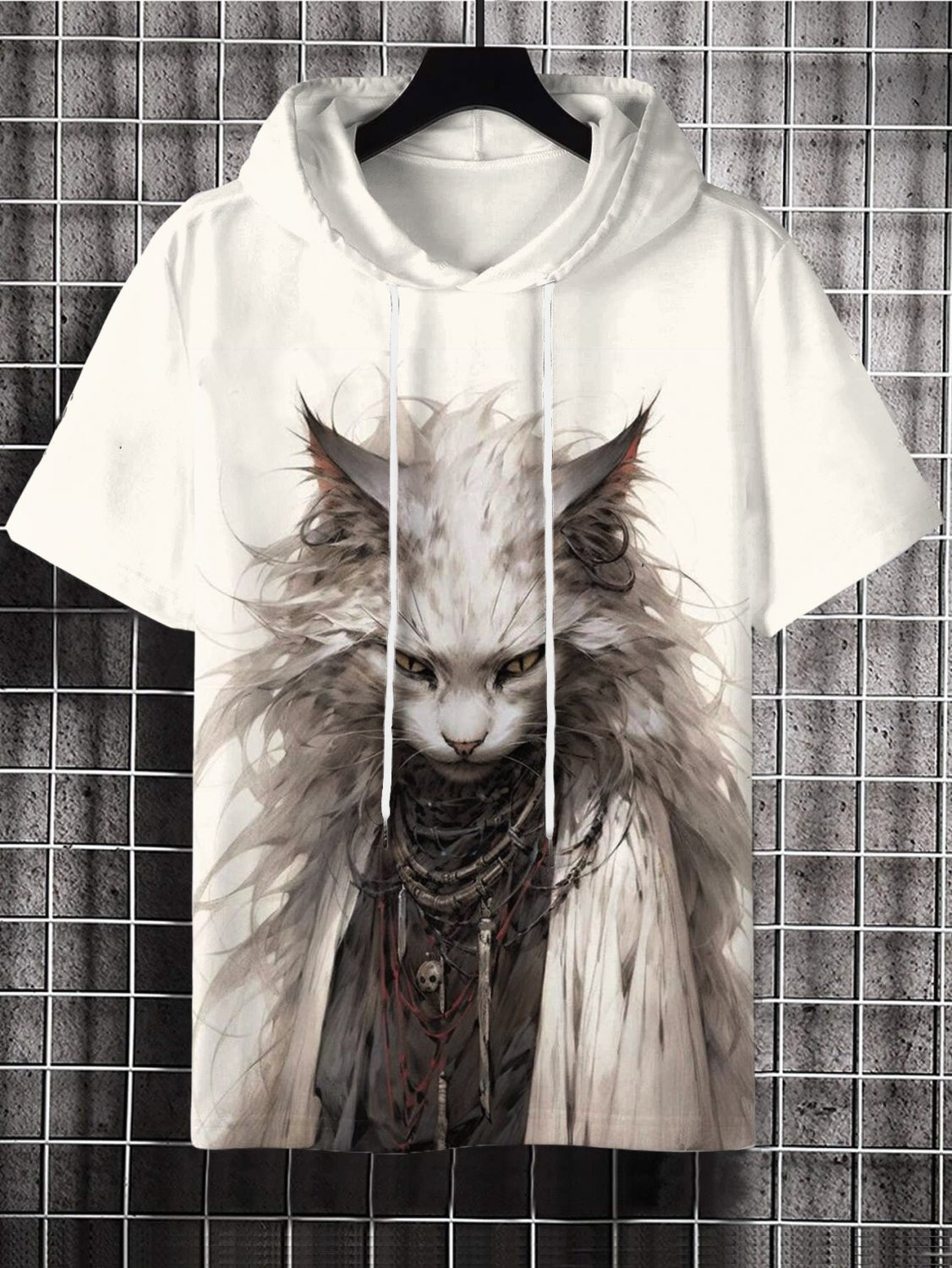 Men's Mysterious White Cat Wizard Art Print Hooded T-Shirt