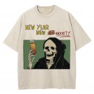 Men's New Year New Anxiety Skull Print Casual T-Shirt