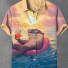 Men's Otters On Vacation Enjoying Cocktails And Sunset Views Print Shirt