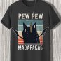 Men's Pew Pew Madafakas Funny Cat Print Cotton Casual T-Shirt