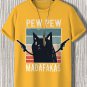 Men's Pew Pew Madafakas Funny Cat Print Cotton Casual T-Shirt