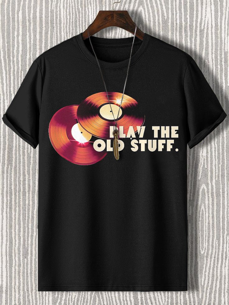 Men's Play The Old Stuff Retro Music Album Print Casual T-Shirt