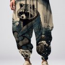 Men's Raccoon Rough Sea Waves Japanese Art Printed Loose Drawstring Waist Sweatpants
