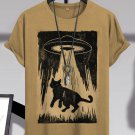 Men's Retro Cat Taken Away By UFO Art Print Cotton Casual T-Shirt