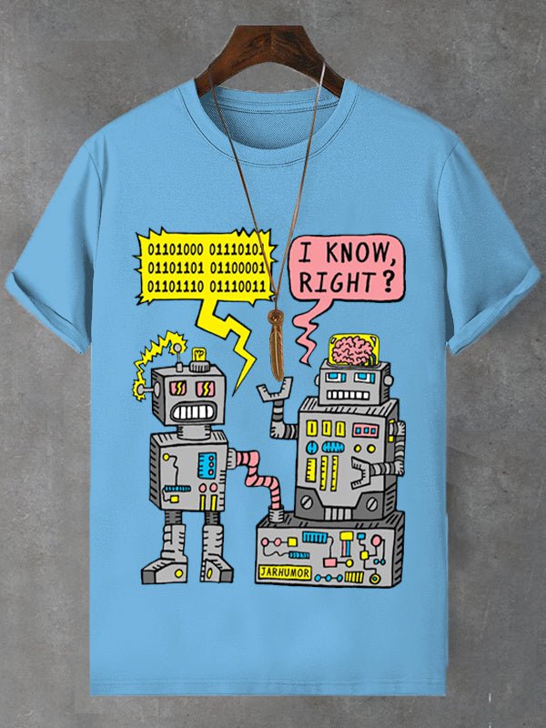 Men's Robot I Know Right Print Casual T-Shirt