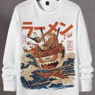 Men's Sea Wave Ramen Japanese Art Print Long Sleeve Casual T-Shirt
