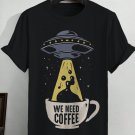 Men's We Need Coffee UFO Print  Casual T-Shirt