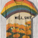 Men's Well Shit Retro Fun Rainbow Floral Art Print Casual T-Shirt
