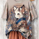 Women's Anime Cat Art Print Casual Short Sleeve T-Shirt