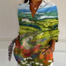 Women's Beautiful Village Farm Art Printed Long Sleeve Shirt