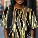Women's Black And Gold Striped Print Casual T-Shirt