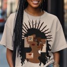 Women's Black Girl Portrait Patchwork Art Print Casual T-Shirt