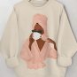 Women's Black Woman Leisurely Drinking Coffee Print Long Sleeve T-Shirt Thin Sweatshirt