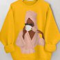Women's Black Woman Leisurely Drinking Coffee Print Long Sleeve T-Shirt Thin Sweatshirt