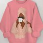 Women's Black Woman Leisurely Drinking Coffee Print Long Sleeve T-Shirt Thin Sweatshirt