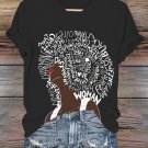 Women's Black Woman Power Letter Stitching Art Print Casual T-Shirt