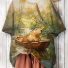 Women's Capybara Boating Art Print Casual T-Shirt