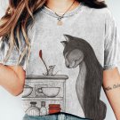 Women's Cat And Mouse Sketching Print Casual T-Shirt