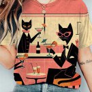 Women's Cats Cocktail Print Casual T-Shirt