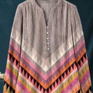Women's Classic Geometric Pattern Print V Neck Long Sleeve T-Shirt
