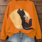 Women's Coffee Cat Reading Print Long Sleeve T-Shirt Thin Sweatshirt