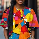 Women's Colored Blocks Art Print Casual T-Shirt