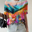 Women's Colorful Landscape Art Print Casual T-Shirt