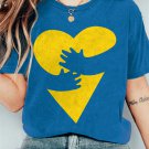 Women's Embrace The Heart Ukrainian Flag Print Casual T-Shirt