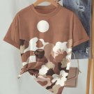 Women's Fashionable Black Ladies Coffee Time Print Casual T-Shirt