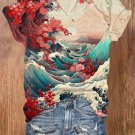 Women's Floral Sea Wave Japanese Art Print Casual T-Shirt