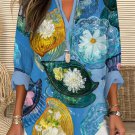 Women's Flower Glass Bowl Art Painting Print V Neck Long Sleeve T-Shirt