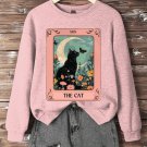 Women's Flowers Butterflies The Cat Illustration Print Long Sleeve T-Shirt Thin Sweatshirt