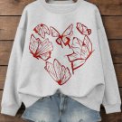 Women's Heart Shaped Butterfly Print Long Sleeve T-Shirt Thin Sweatshirt
