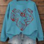 Women's Heart Shaped Butterfly Print Long Sleeve T-Shirt Thin Sweatshirt