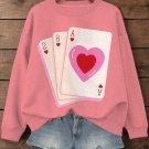 Women's Hearts Playing Card Print Long Sleeve T-Shirt Thin Sweatshirt