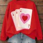 Women's Hearts Playing Card Print Long Sleeve T-Shirt Thin Sweatshirt