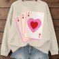 Women's Hearts Playing Card Print Long Sleeve T-Shirt Thin Sweatshirt