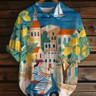 Women's Italy Vespa Travel Print Short Sleeve Shirt