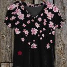Women's Japanese Falling Cherry Blossom Art Print Casual V Neck T-Shirt