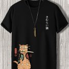Women's Japanese Sushi Samurai Cat Print Casual T-Shirt