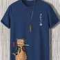 Women's Japanese Sushi Samurai Cat Print Casual T-Shirt