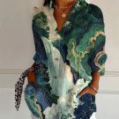 Women's Japanese Waterfall Landscape Art Printed Long Sleeve Shirt