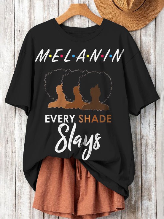 Women's Melanin Every Shade Slays Print Casual T-Shirt