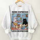 Women's More Espresso Less Depresso Cats Print Long Sleeve T-Shirt Thin Sweatshirt