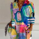 Women's Multicolor Abstract Modern Art Print Long Sleeve Shirt