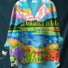 Women's Natural Landscape Floral Art Print V Neck Long Sleeve T-Shirt