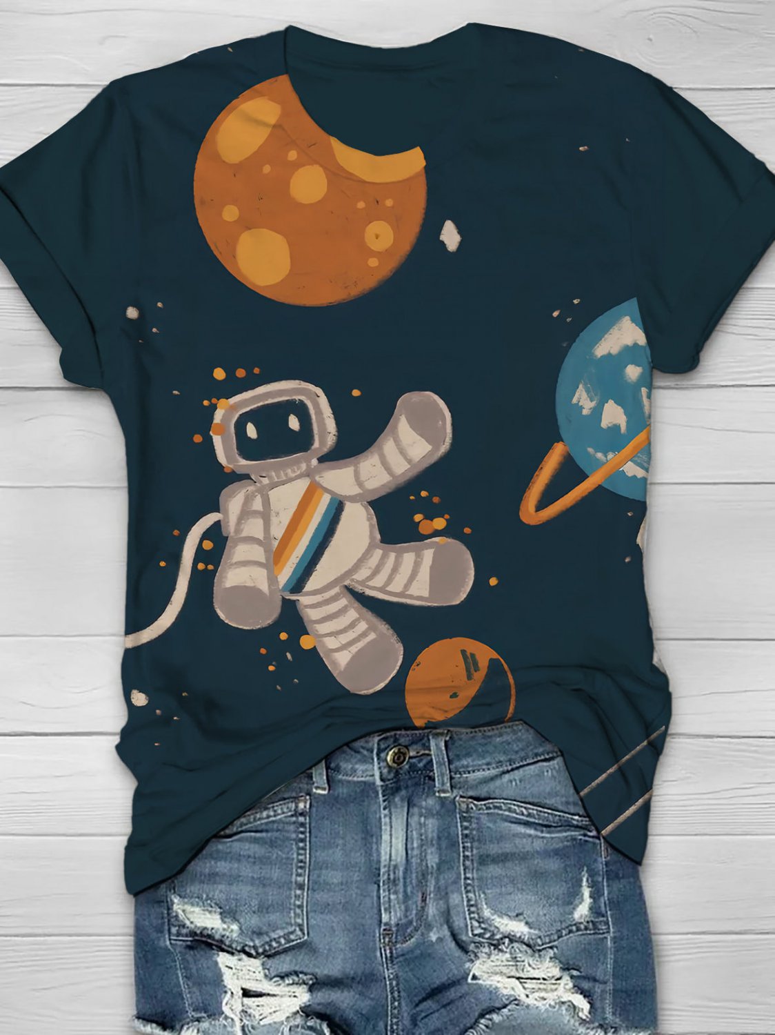 Women's Outer Space Cute Astronaut Print Casual T-Shirt