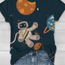 Women's Outer Space Cute Astronaut Print Casual T-Shirt